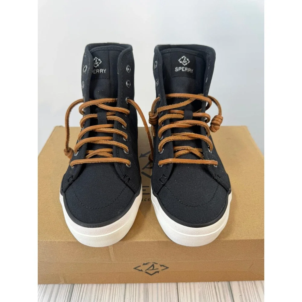 Sperry Crest High Top Seacycled Top Sider Black Canvas Sneakers Women's Size‎ 6
